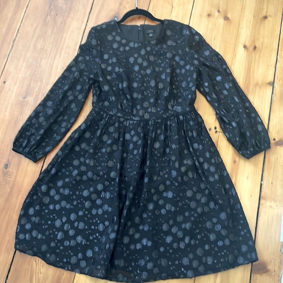 J Crew Black Shimmer Circle Dot Jacquard Holiday Dress Size 8 - Picture 2 of 5